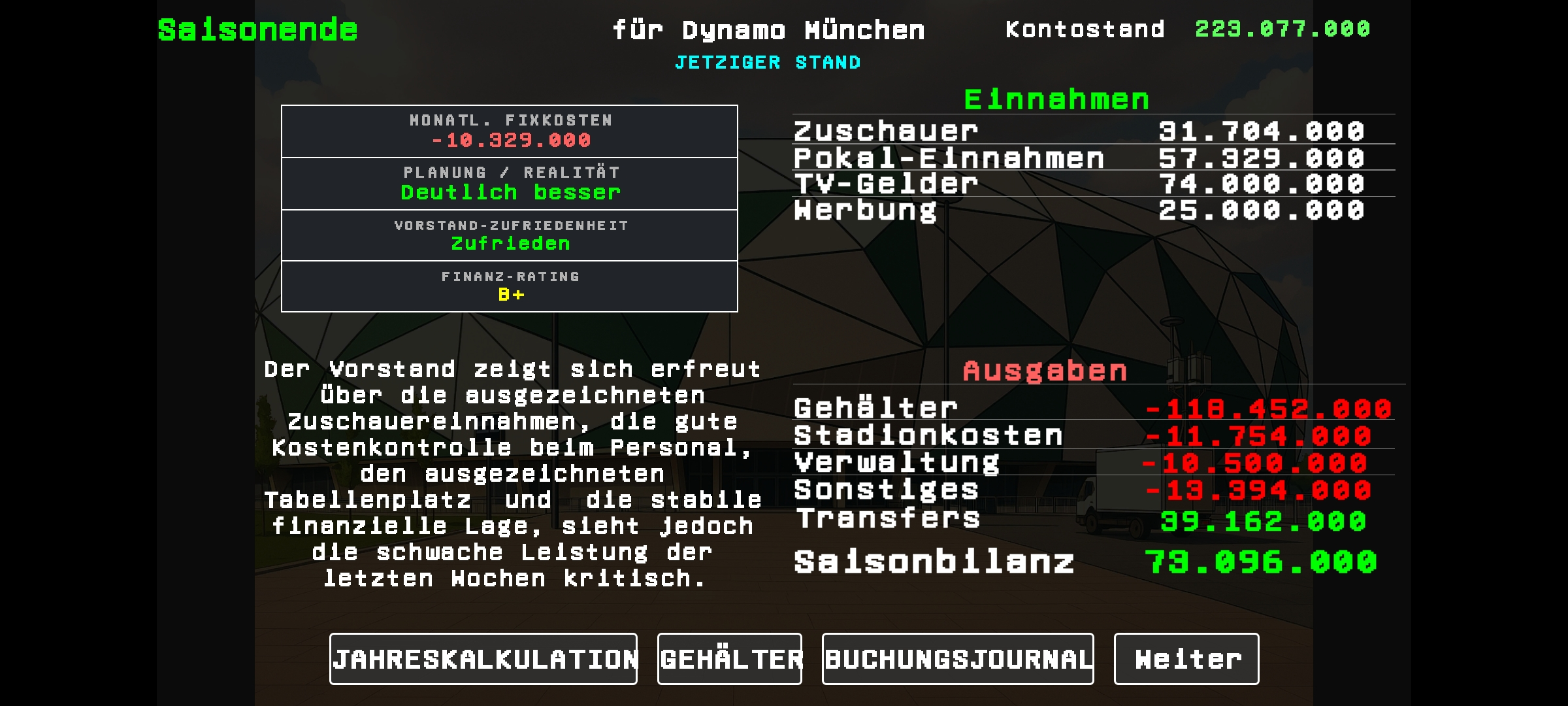 Pre-Season Finances - Budget overview with income and expenses